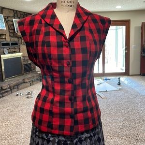 Unique Vintage Magnolia Place- Tamara black and red plaid top.